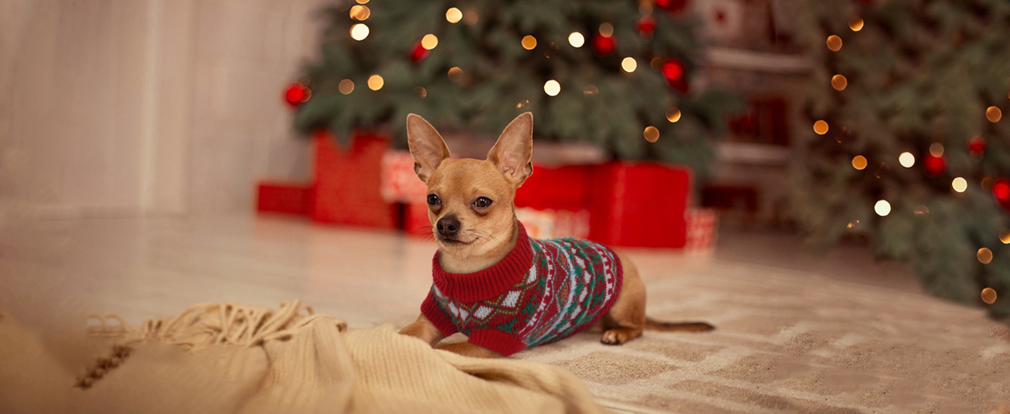 Теплий пуловер для собак - Boho стиль, різдвяний, з отвором для повідка, для чихуахуа, йоркширського тер'єра, джек-рассела, XS, колір кава
