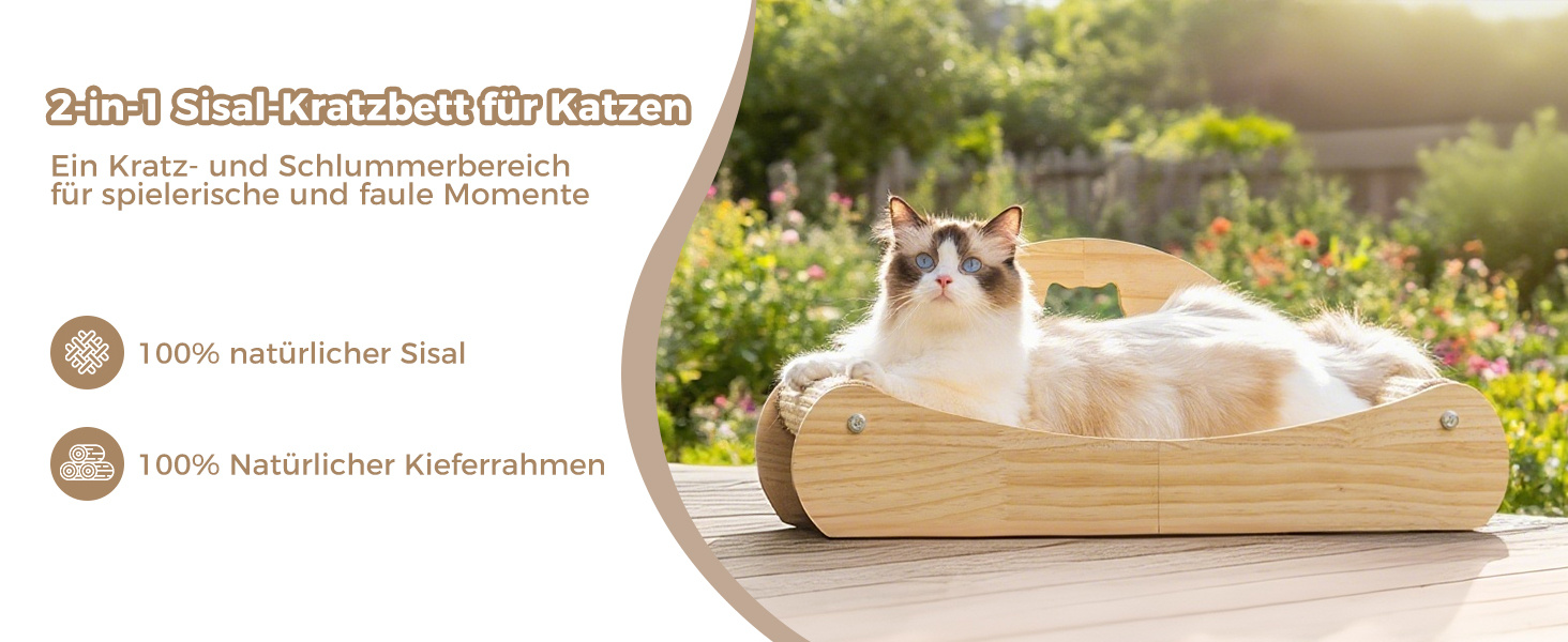 Кігтеточка Avont з сизалю та дерева, лежанка для котів, м'які когтешлі для сну