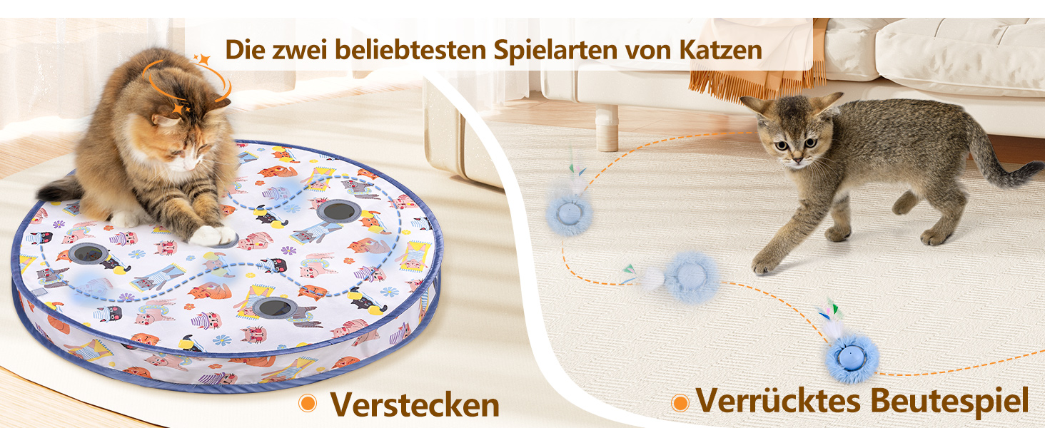 Іграшка для котів GoldenSun: м'ячик з дзижчанням, килимок з мишками, 5-лочкове хованки, блакитний колір