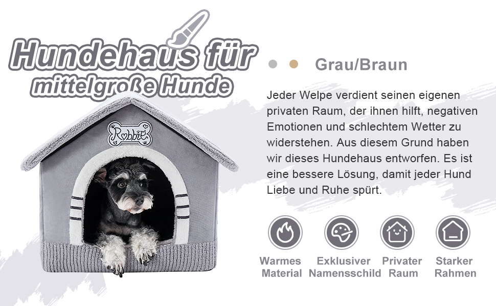 Будинок для собак Jiupety, XL, 51x46x46 см, сірий - затишний лежак для собак вагою 7-14 кг, підходить для дому