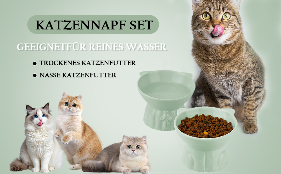 Набір мисок для котів 2 шт. підняті на 15°, кераміка, великі, для запобігання блювоті, підходять для котів та цуценят (білі)