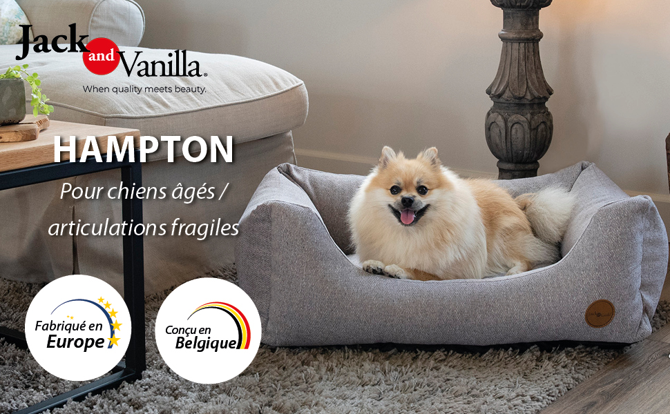 Ортопедичне ліжко для собак Jack and Vanilla JV Hampton - м'який кошик для собак з проблемами суглобів, сірий, M, 80 x 60 x 15 см