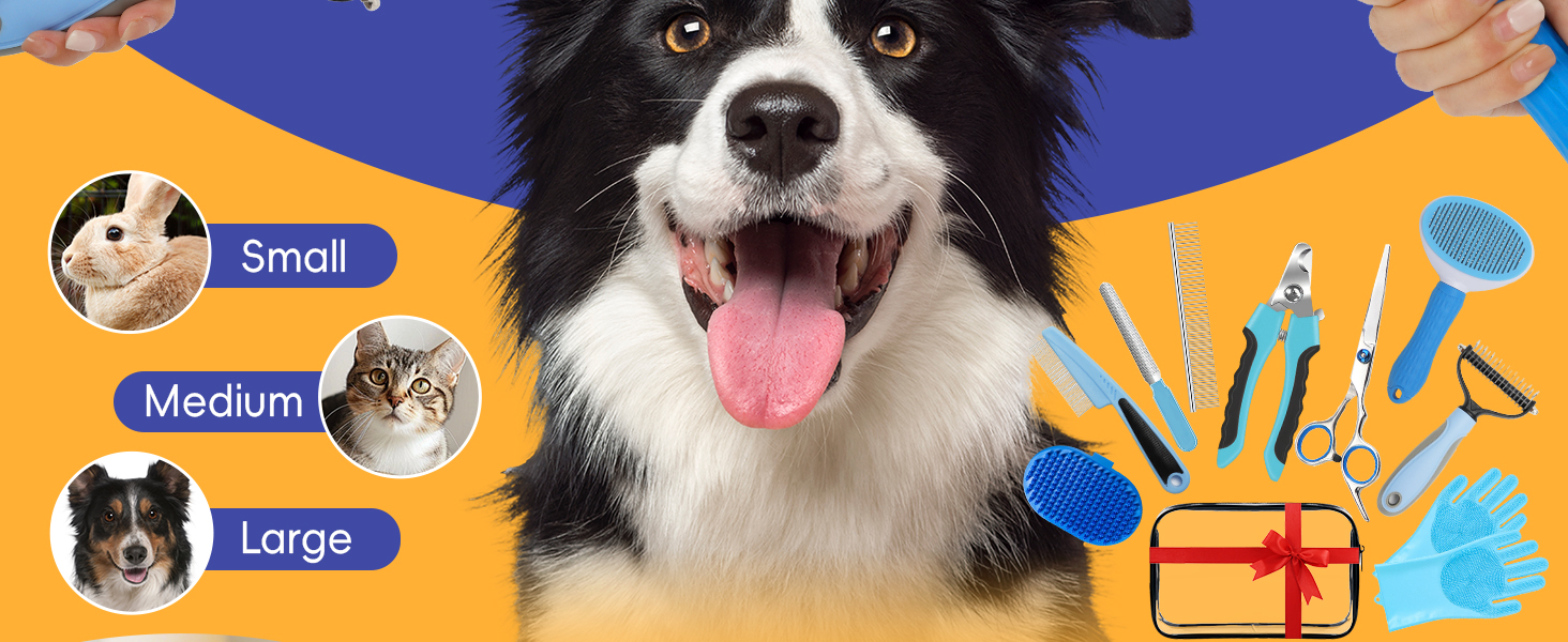 Набір для догляду за тваринами 10 предметів: щітка для собак проти випадання шерсті з обрізачем кігтів та тримером, аксесуари для догляду за собаками/котами, гребінець для видалення ковтунів + аксесуари для купання для всіх тварин