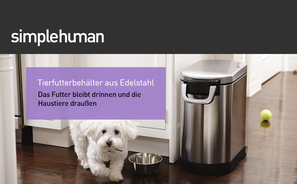 Контейнер для корму simplehuman CW1886 25 л, нержавіюча сталь, герметичний, для зберігання сухого корму для собак і котів, 12 кг, 10 років гарантії