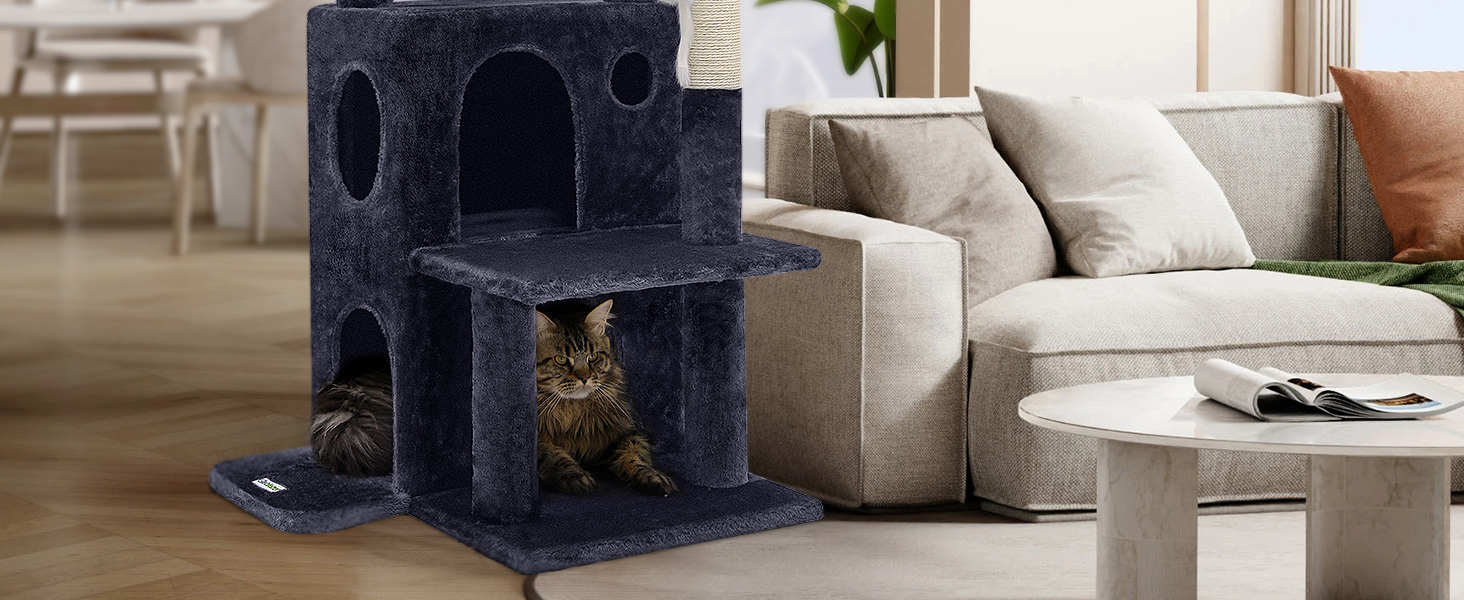Котячий будиночок Globlazer з когтеточкою, велика база, платформа з м'якою оббивкою, іграшки для котів, 127 см, для великих котів та літніх, відпочинок, ігри, дряпання, інтер'єр (FC50, XL, темно-сірий)