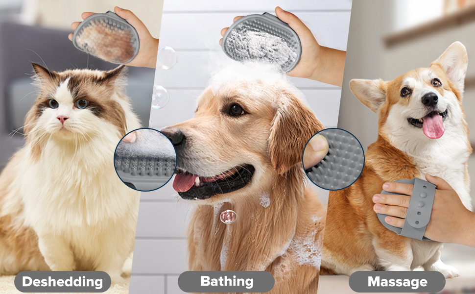 Набір для миття собак 4-в-1: рушник, рукавичка, гребінець, щітка для масажу – ідеальний догляд за вашим улюбленцем (сірий)