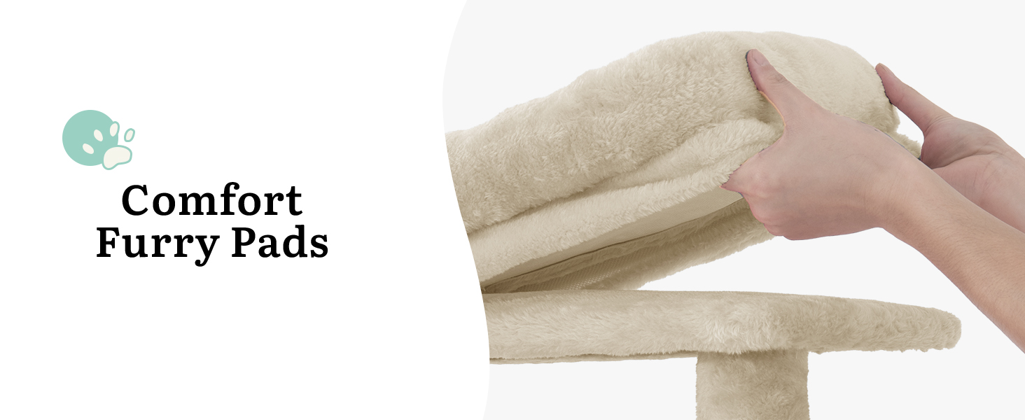 Драбина для котів YITAHOME - кігтеточка, будиночок, велика платформа, товсті стовпи (11 см), м'яке ліжко, 50 x 50 x 157 см (Бежевий)