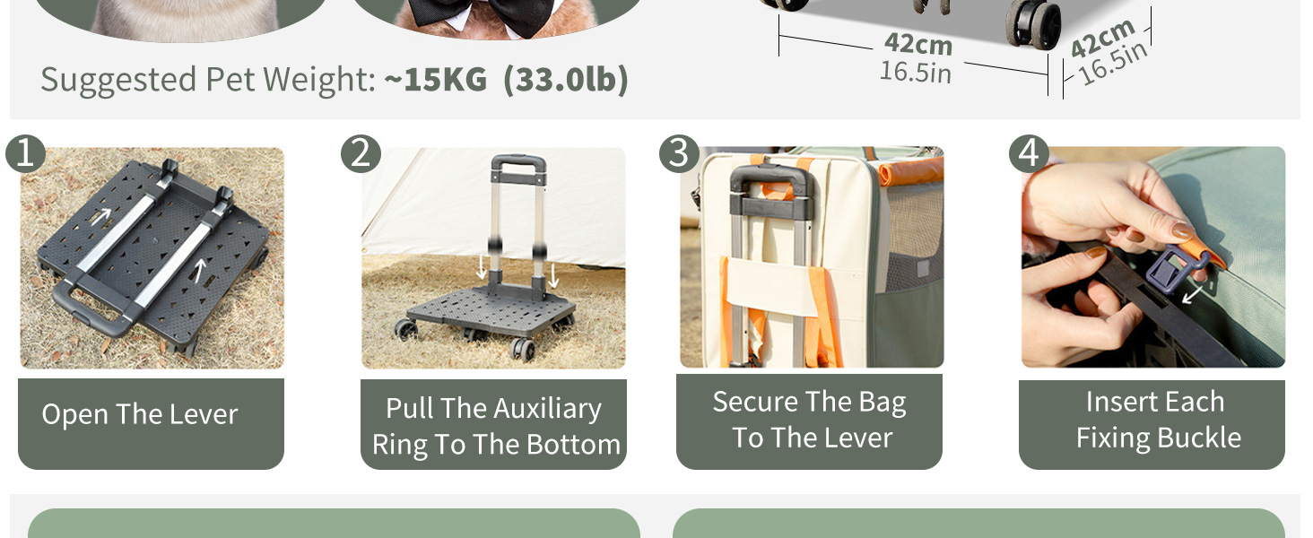 PETCUTE Рюкзак для собак з візком, 2-в-1, рюкзак для котів великих порід з колесами, дихаючий рюкзак-переноска для собак з вийманим килимком, складаний рюкзак для тварин для цуценят Бежевий+Зелений