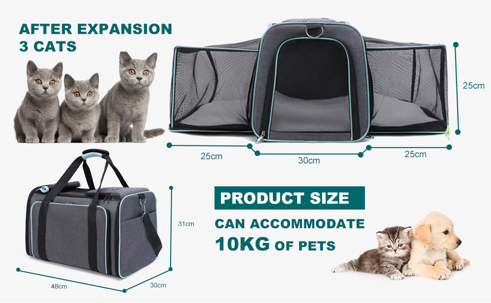 PETCUTE Складана переносна сумка для кота та собаки, дихаюча переноска для кота та собаки, сумка для собак з миючим килимком, розширювана сумка для собак з плечовим ременем, відкривання з 5 сторін сіра+зелена