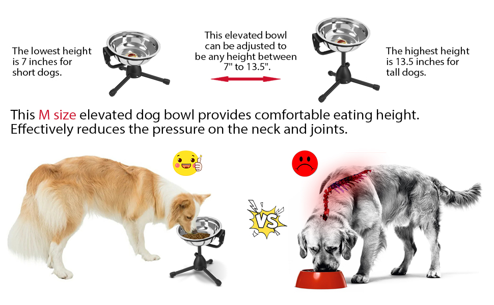 Підвищена годівниця для собак Vexong, миска для корму та води, нержавіюча сталь, регульована висота, антиковзаюча, набір, металевий стійка, (M)
