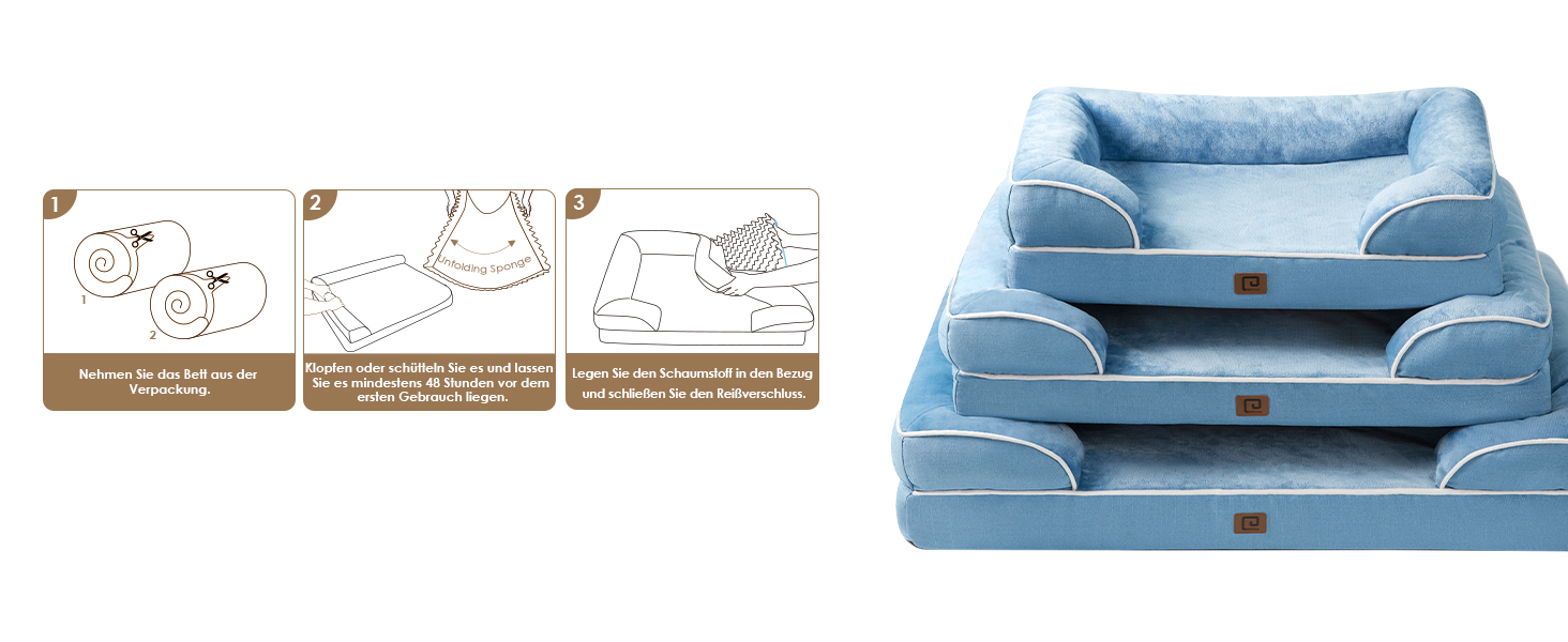 Ортопедичне ліжко для собак великих порід EHEYCIGA, 112x81 см, кошик для собак з Memory Foam, водовідштовхувальне, неслизьке, з високим бортиком, блакитний колір