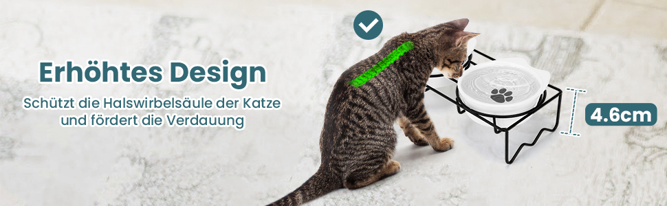 Набір мисок для котів PETTOM (2 шт.) з підставкою, кераміка, захист шиї, зелений + сірий