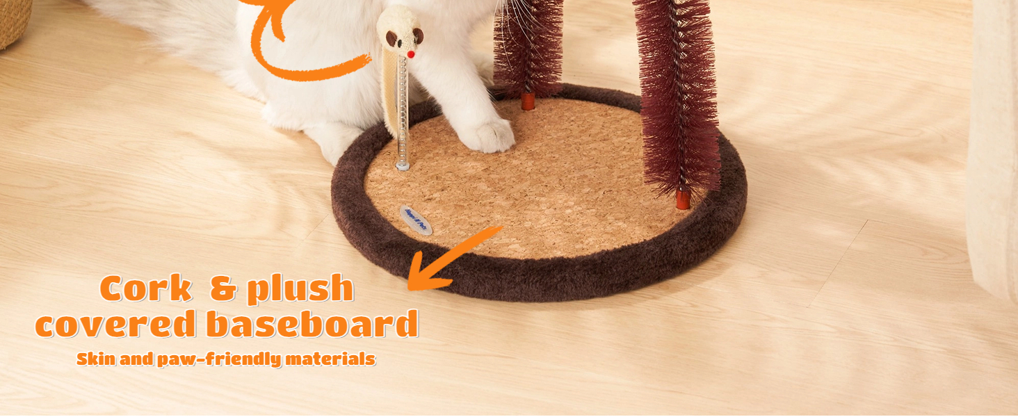 Happi N Pets Котячий дряпак із щіткою для самоочищення, масажер для котів, щітка для шерсті з міцною підставкою, котяча м'ята, інтерактивна іграшка-миша для кошенят