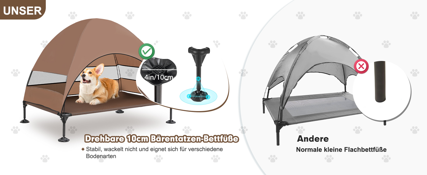 Лежанка для собак Snagle Paw з дахом, піднятий дизайн - стабільне ліжко для собак з антиковзними ніжками, широка тінь - водонепроникна для великих собак, для дому/на вулицю, кемпінг та сад, коричнева, 106 x 84 x 76 см