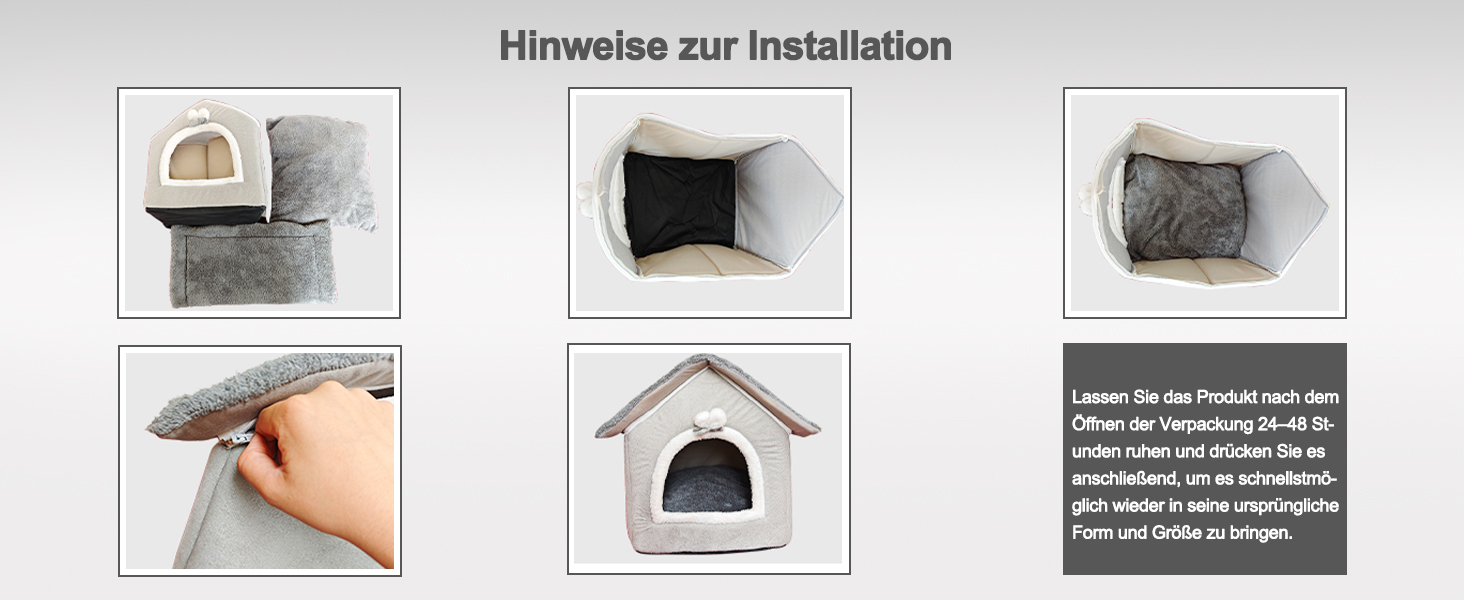 Кіжачий домик Galatée: тепле та затишне ліжко-іглу для котів, з антиковзким дном (M, сірий котик)