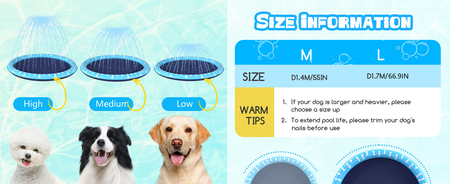 Надувний басейн для собак Nobleza D140см, Splash Pad для великих та маленьких собак, антиковзаюча підстилка, блакитний та світло-блакитний