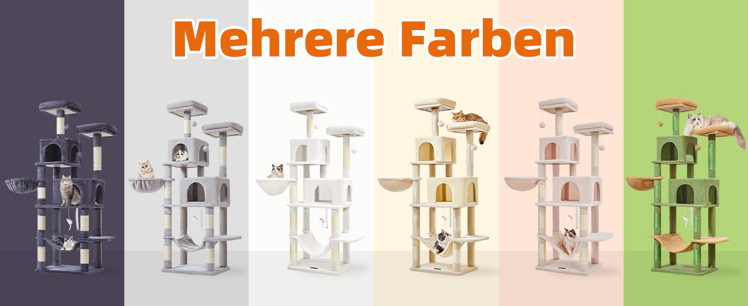 Дерево для котів Taoqimiao 170 см, велике, з будиночками, гамаком, корзиною, 8 стовпчиками для шліфування, 2 платформами, сірий MS013W