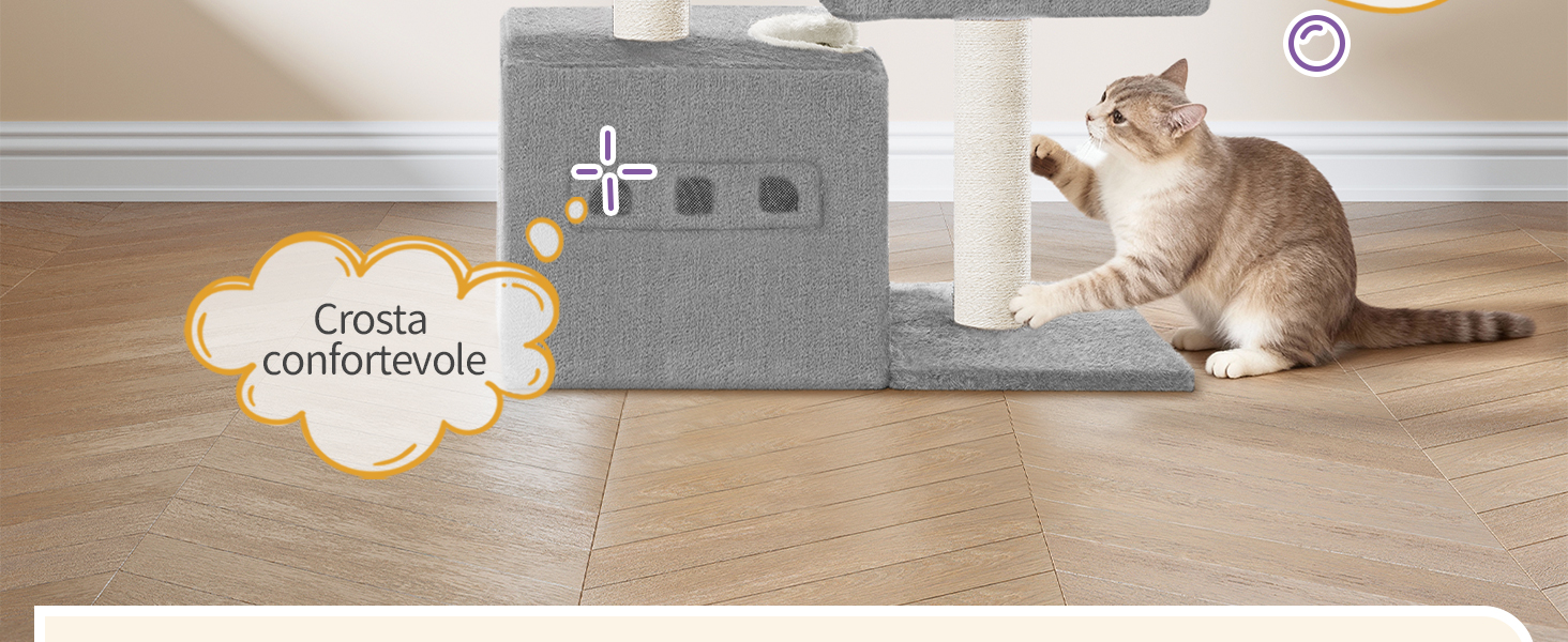 Дерево для кігтів Hzuaneri Kratzbaum 75 см, кігтеточка для котів з лежаком, будиночком, сизалевими стовпчиками та іграшками, сірий колір, MS07618LG