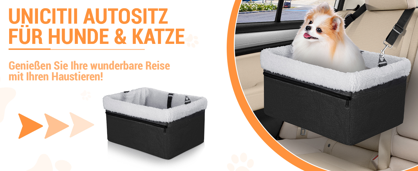 Автокрісло для собак - підвищене автокрісло для маленьких собак, цуценят. Чорно-сірий колір, вантажопідйомність до 20lbs