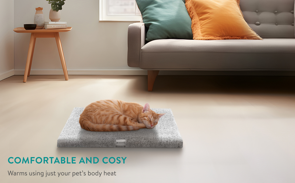 Navaris Тепла ковдра для котів та собак - 60x45x4 см. М'яка, знімний чохол, білий/сірий