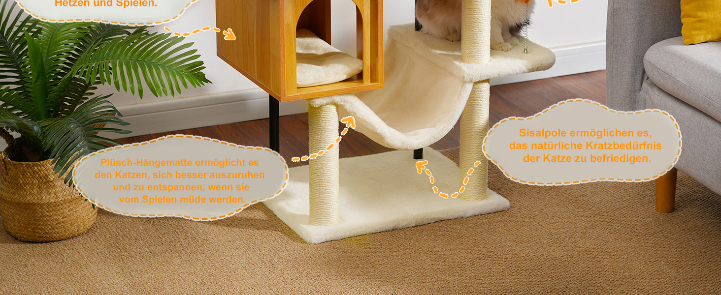 Котячий будиночок з дряпалкою Heybly HCT017WB з великою плюшевою платформою 54 x 40 см та висотою 57.5 см, сталеві труби, стійка основа для великих котів