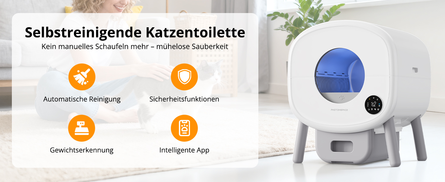 Автоматичний лоток для котів XXL 95л з самоочищенням та керуванням через додаток – велика місткість, включає килимок та 3 рулони пакетів