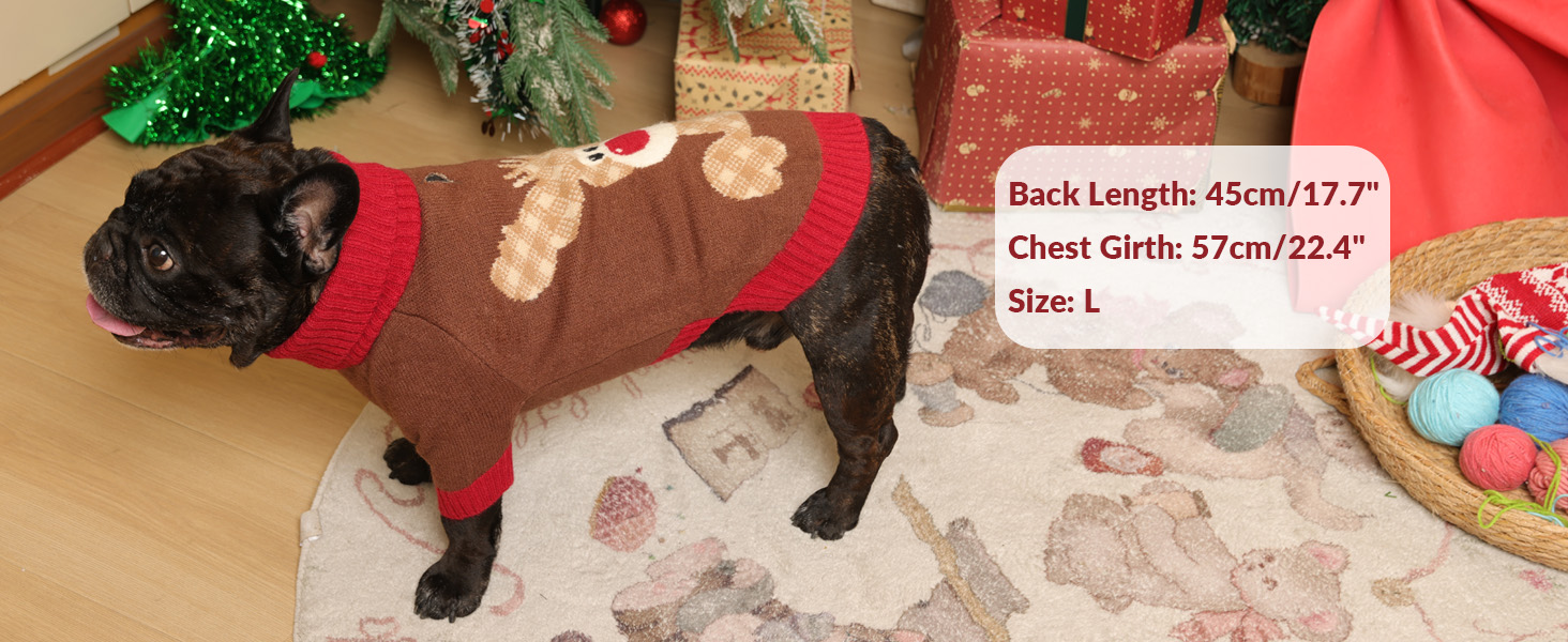 Теплий рожевий пуловер для собак на Новий рік з отвором для шлейки, для мопсів, французьких бульдогів, цвергшнауцерів, розмір L