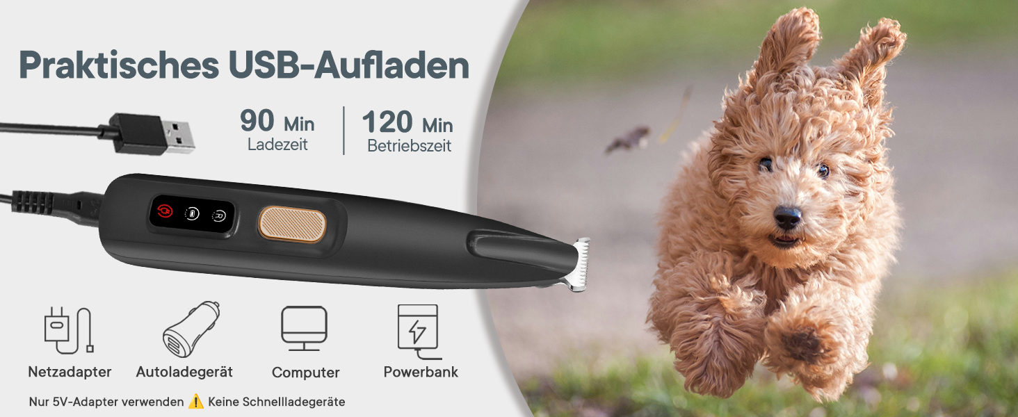 Триммер для собак та котів Pfotentrimmer з LED-підсвічуванням, 18 мм, тихий (35 дБ), водонепроникний, акумуляторний, для догляду за лапами, вухами, обличчям та хвостом (чорний)