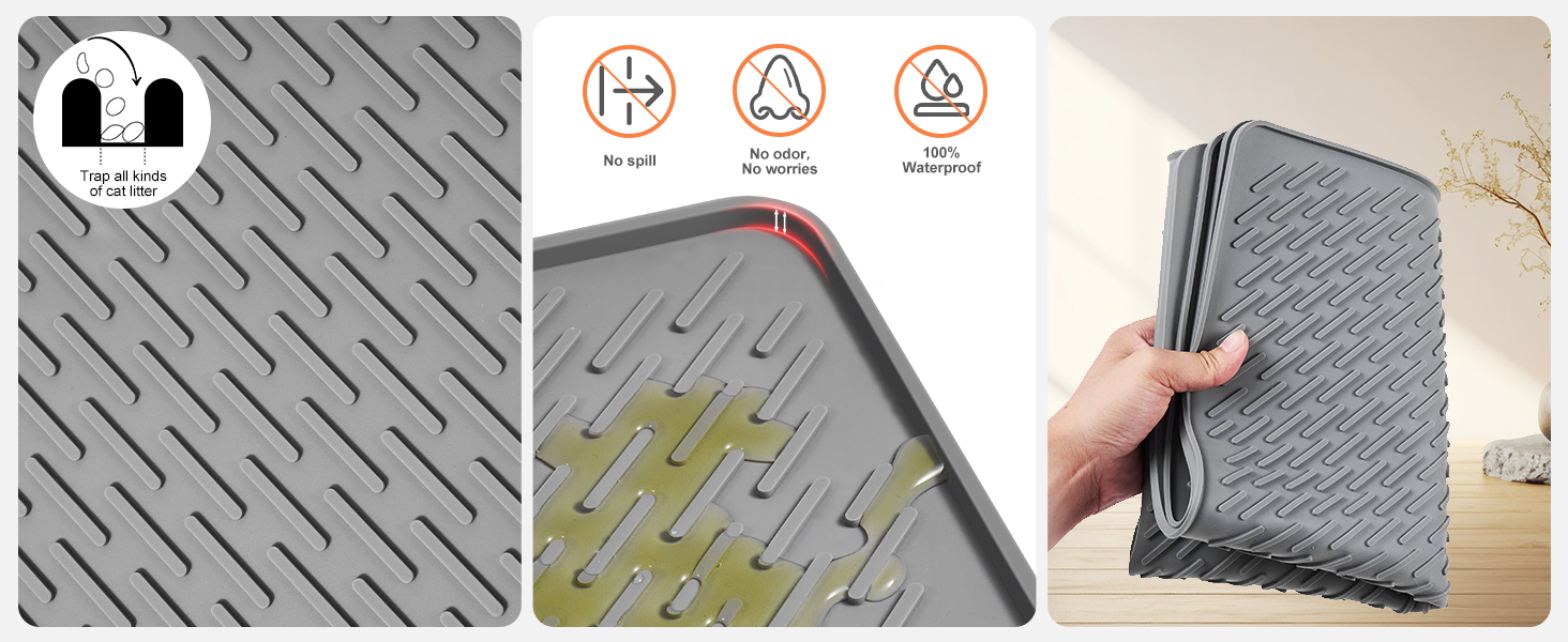 Килимок для котячого туалету Odoland, 2 шт., 71 x 51 см, сірий, силіконовий, вологостійкий