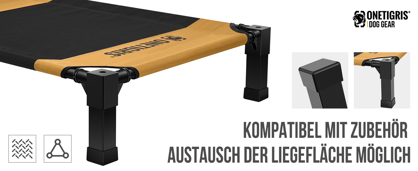 OneTigris лежанка для собак, піднята лежанка 130x91 см, висота 23 см, проста збірка, дихаюча, довговічна, легко миється, підходить для дому, двору, вулиці - коричнева L