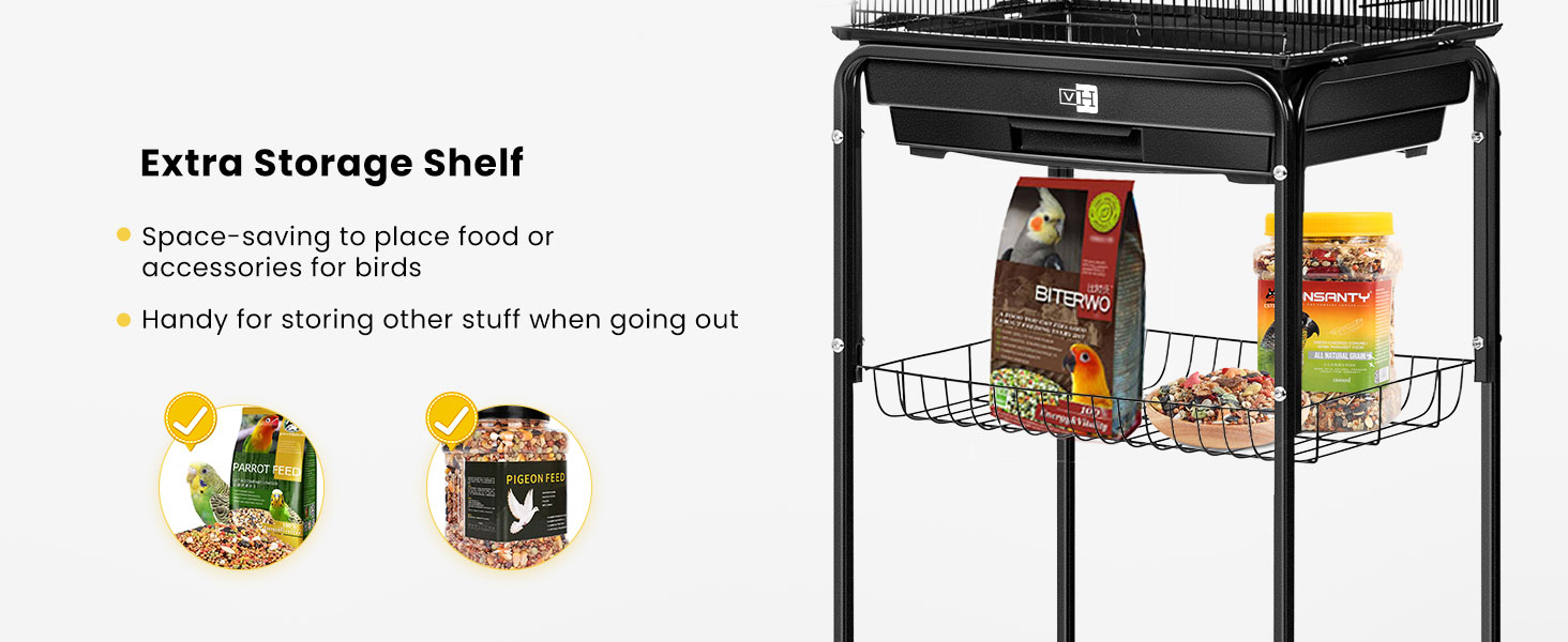 Клітка для птахів VIVOHOME 162 см з ігровим дахом та роликовим стійкою, для хвилястих папужок та канарів, з платформою та аксесуарами