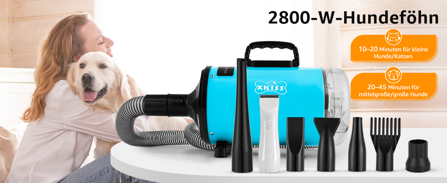 XKISS 2800W Професійний набір для догляду за тваринами 6 в 1: фен, машинка для стрижки шерсті, пилосос для шерсті