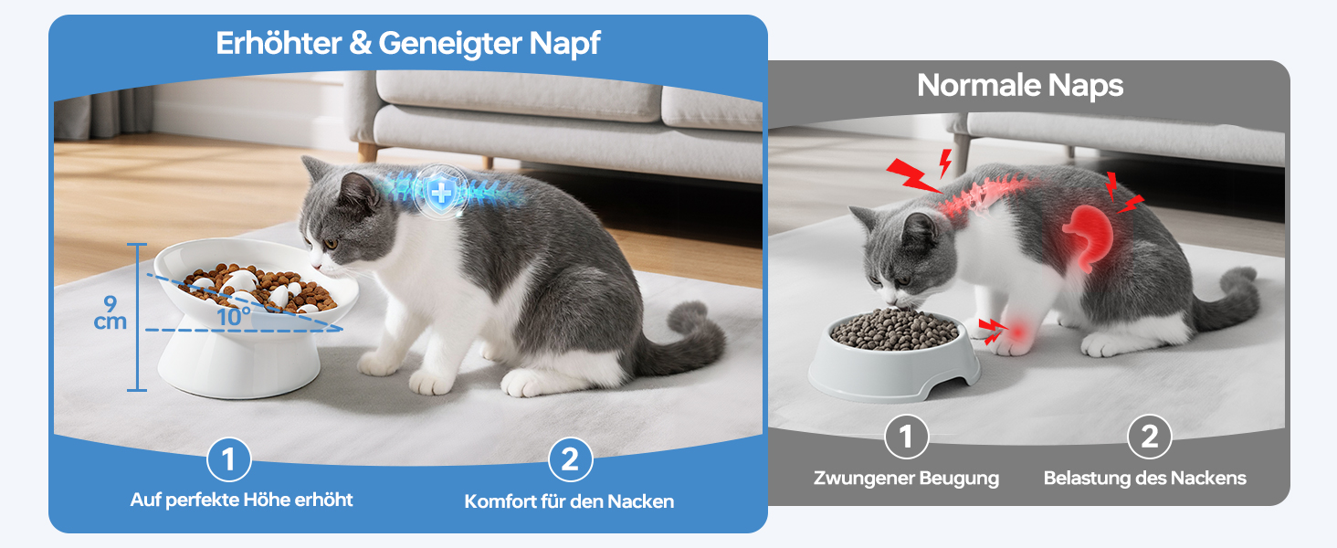 Керамічна миска для котів з підняттям, протиковзаюча, для повільного годування, біла