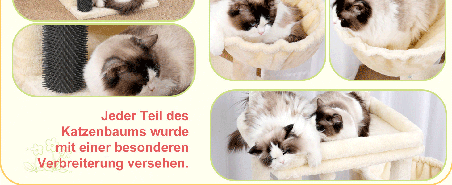 Котячий будиночок Hey-brother Kratzbaum для великих котів та Мейн-кунів, багатоярусний, з 2 платформами, 2 будиночками, великою печерею та щіткою, EMPJ070W (Бежевий)