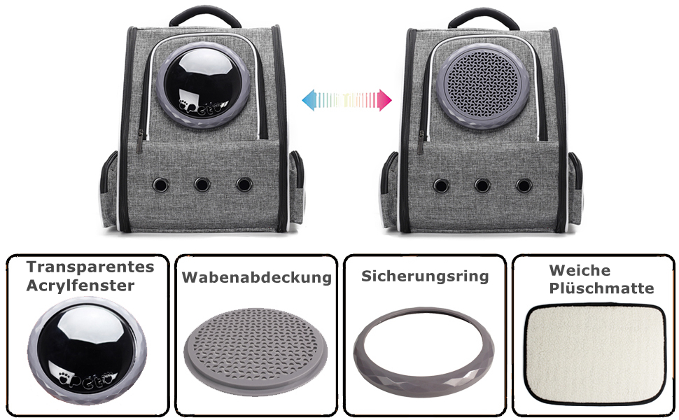 Рюкзак для тварин: переноска для кота/собаки до 10 кг, сірий, дихаючий, для подорожей, схвалений авіакомпаніями
