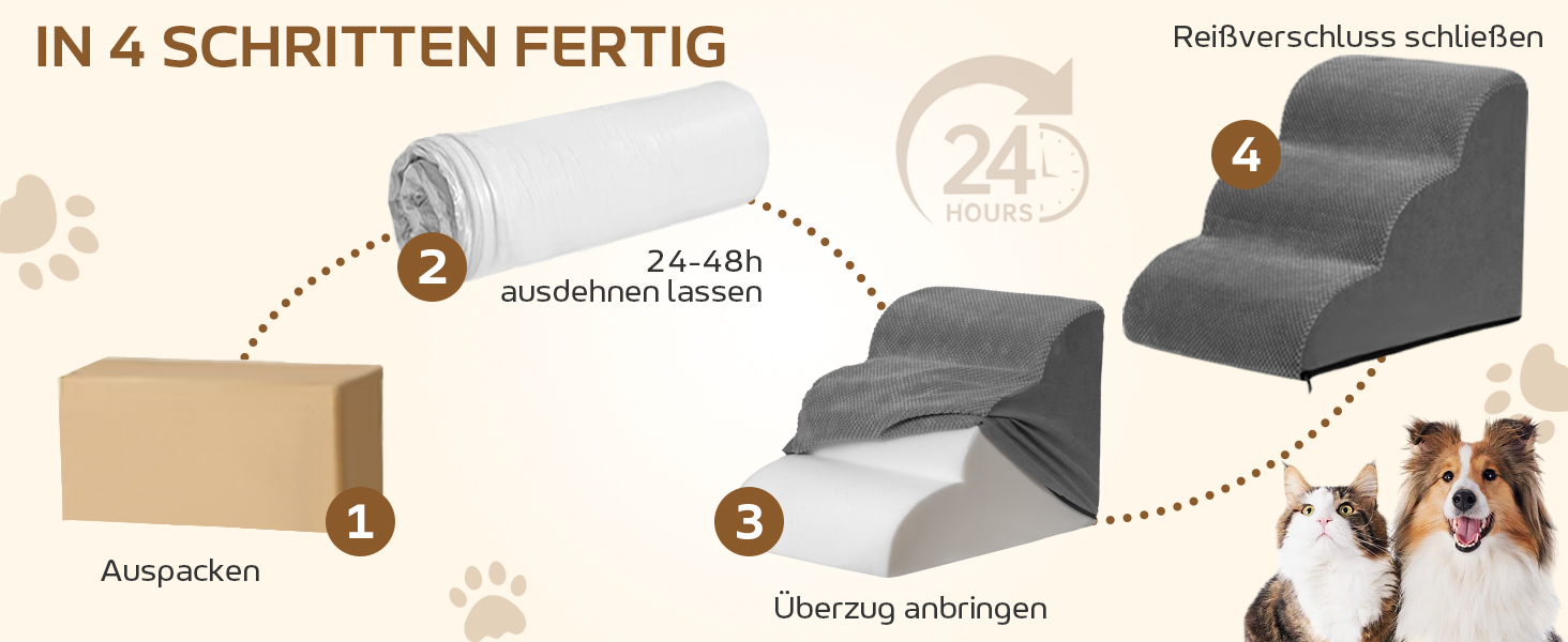 Сходинки для собак Mora Pets: 2 шт., 30 см, сірий, для маленьких собак та котів, з антиковзким покриттям