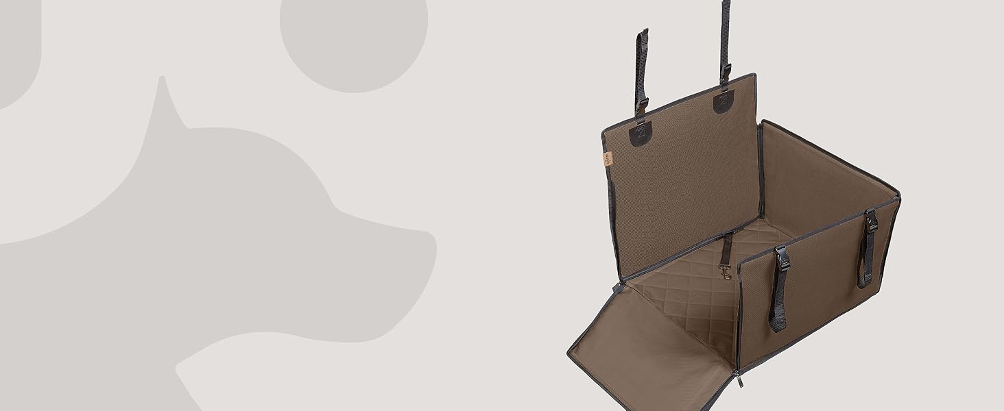 Автокрісло для собак WUGLO Extra Stable, коричневе, для собак середніх розмірів, з 4 ременями, водонепроникне