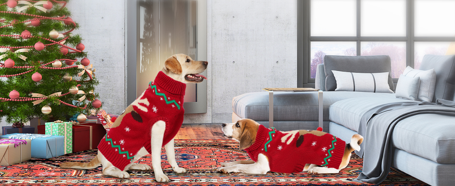 Пуловер для собак HYLYUN на Різдво: костюм з повідком, оленя та сніжинки. Класичний ролкраг для цуценят та собак середнього розміру