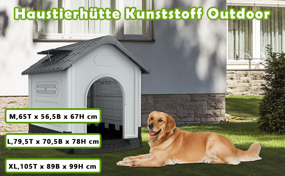 Будка для собак Aufun, пластикова, сіра, 65x56.5x67 см, M, для вулиці та дому, водонепроникна, ізольована