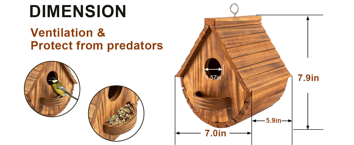 Будинок для птахів з сосни, підвісний, для садових птахів, стійкий до погодних умов, ідеальне житло для синиць, шпаків та інших диких птахів