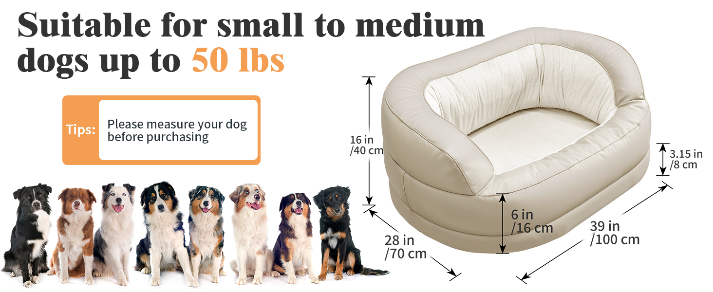 Заспокійливе велике собаче ліжко XXL для великих та середніх собак, 40,6 см глибини, високі бортики, овальне ліжко проти тривоги з підголівником, м'яка піна та бавовна, бежеве/сіре