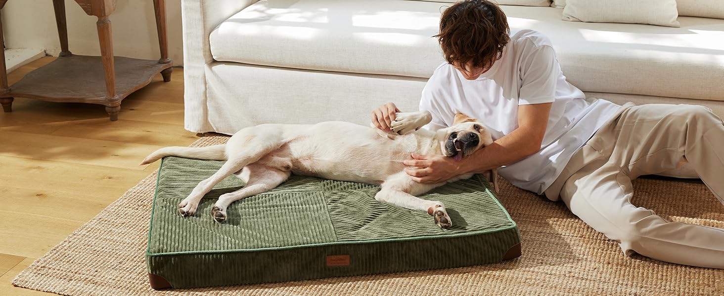 Ортопедичне ліжко для собак FUKUMARU - 91x56x9 см, зелене, з водонепроникним шаром, м'яке, антиковзне. Ліжко для собак, килимок, матрац