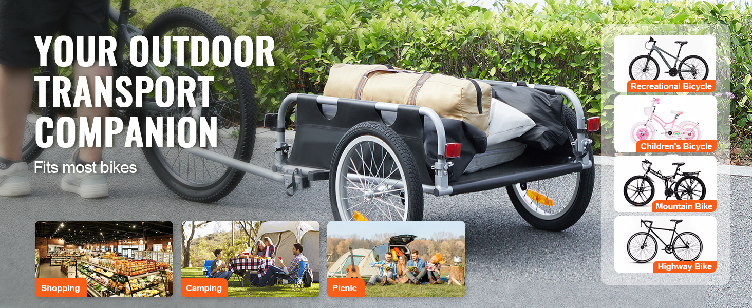 VEVOR Причіп для велосипеда, вантажопідйомність 88/100/72,6 кг, складаний, компактний, з універсальною муфтою, алюмінієвий каркас