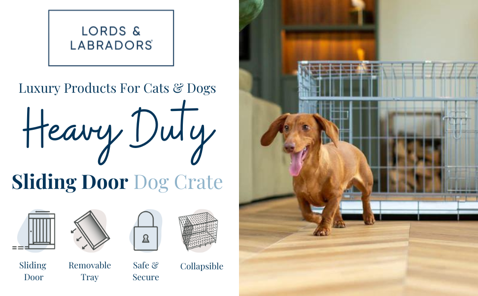Металева клітка для собак із розсувними дверима Lords & Labradors, срібляста, розмір M, міцна переноска для середніх домашніх тварин