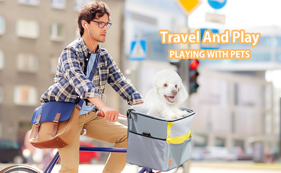 PETCUTE Кошик для собак на велосипед, з ременем безпеки, жовто-сірий, до 7.5 кг