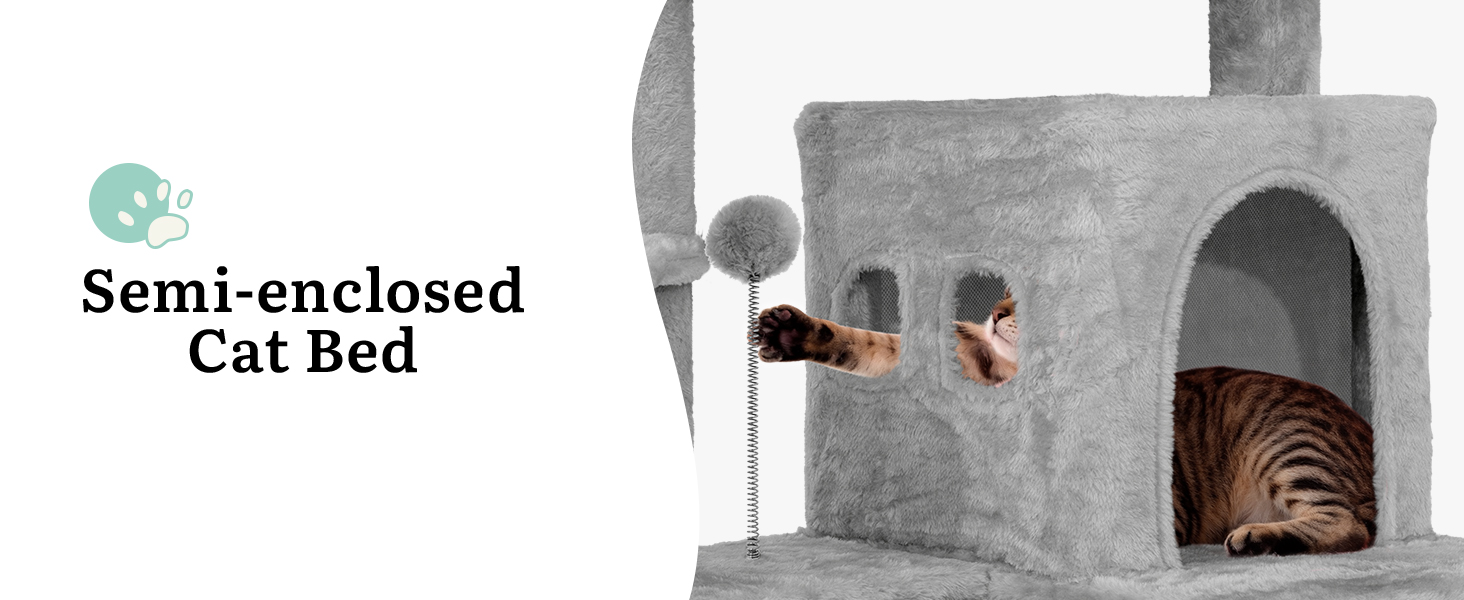 Котячий комплекс YITAHOME для великих котів з дряпалкою, будиночком та платформами, сірий, 157 см