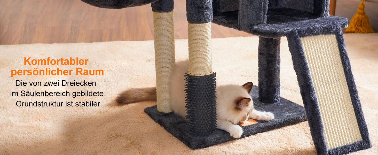 Котячий будиночок Heybly з когтеточкою та щіткою, сірий, HCT005SG