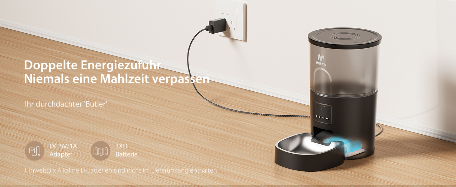 Автомат годівлі для котів та собак IMIPAW з Wi-Fi, 3L, чорний | Програмований диспенсер корму з APP-керуванням, 5G/2.4G, 1-10 прийомів на день