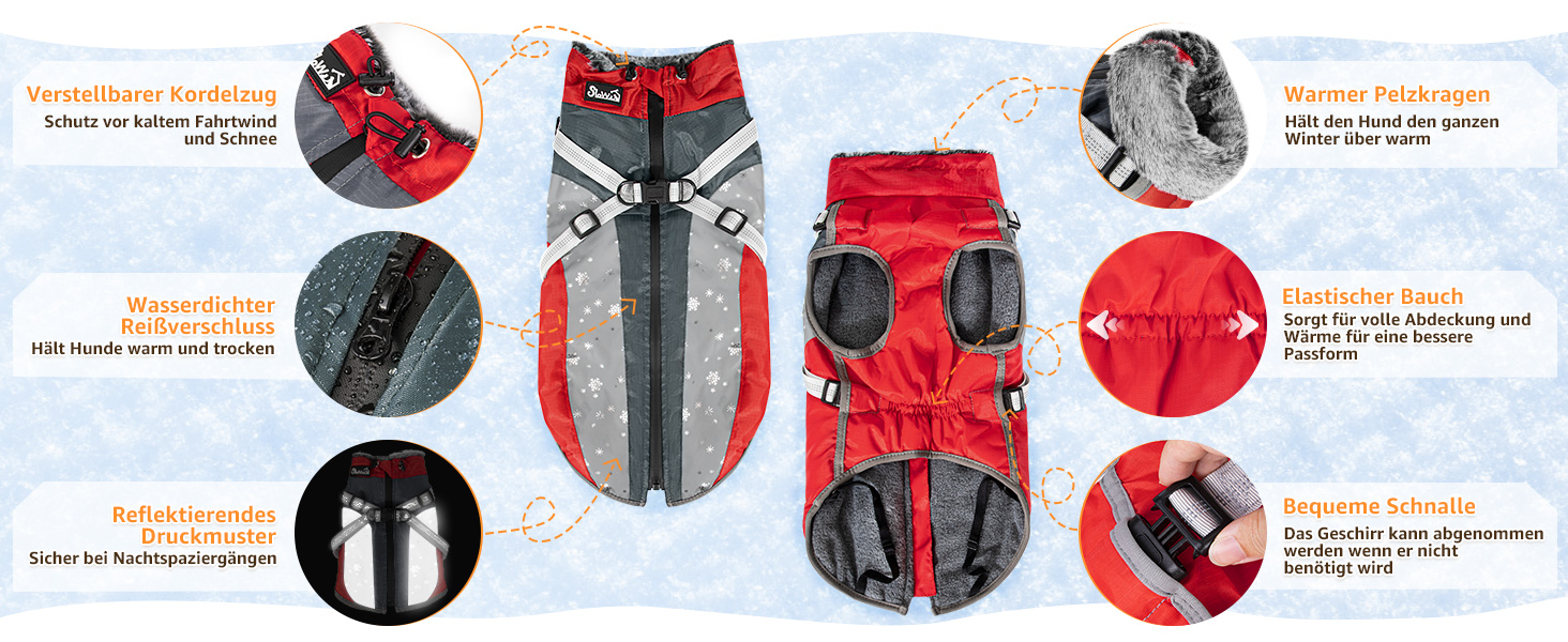 Водонепроникний теплий зимовий одяг для собак - флісова куртка з отвором для шлейки (XL, Червоний)