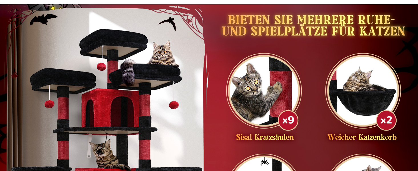 Розкішний котячий комплекс Globlazer 204 см з будиночками, гамаками та когтеточками - для великих котів та кількох котів